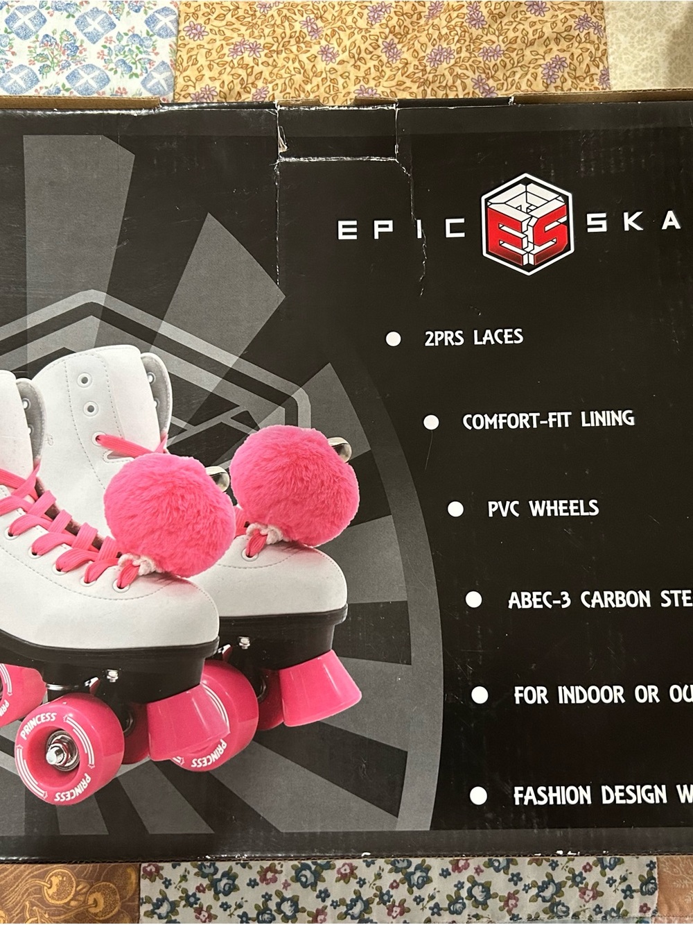 Kids White Epic Roller Skates with Pink Accents